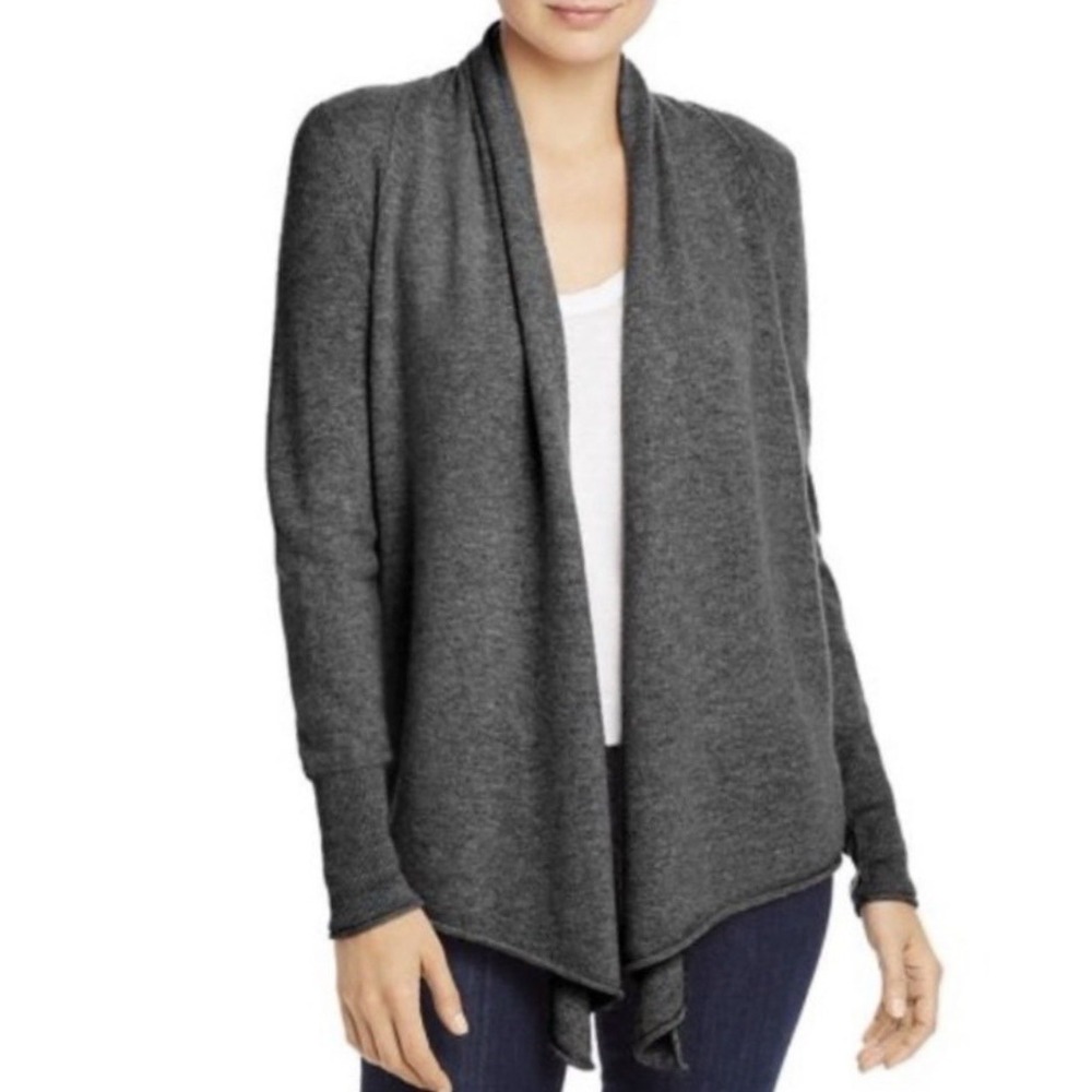Aqua 100% Cashmere Draped Open Front Cardigan Sweater M Gray Cozychic Minimalist